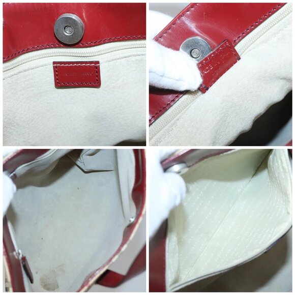 BURBERRY Nova Check Hand Bag PVC Beige Red Silver Auth - Picture 15 of 16